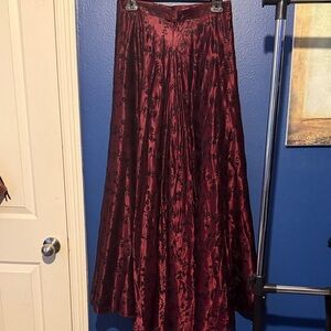 Women's Satin Burgundy Floral Maxi Skirt